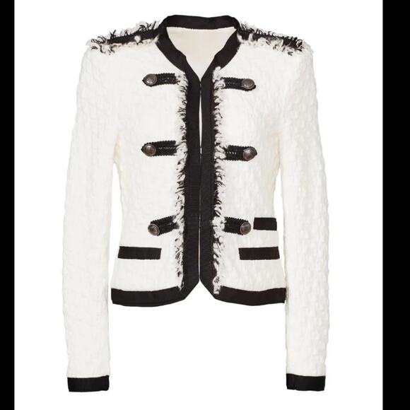 Rebecca Taylor Lana Fringe Tweed Jacket Black and White Size 4 - Picture 3 of 11